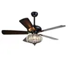 Ceiling Fans Wooden Leaf Fan Lamp Retro Dining Room Living Crystal Household Beauty Lights