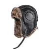 Berets Winter Men Bomber Hat Earflap Caps Retro Pilot Style 54-60cm Artificial Leather Plush Keep Warm Cool Boy 2023 LF0035