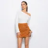 Skirts Leather Suede Pencil Skirt For Women Mini Spring High Waist Short Bodycon Lace-Up Sexy Split Ladies