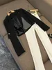 2023 Autumn Black Grey Contrast Colore Pannello Pannello Pannello Blazer Long Atched-Lapel Outwear Coats D3N021155