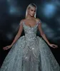 Robes de mariée sirène sexy sans manches col en V hors épaule paillettes perlées appliques dentelle 3D dentelle diamants creux perle robes de mariée grande taille robe de mariée personnalisée