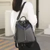 School Bags Luxury Designer Style Backpacks For Women's Ladies Schoolbag Silver Soft Leather Girls One Shoulder Travel Female