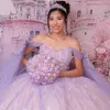 魅力的な紫色の恋人Quinceaneraドレスアップリックケープボールガウンと弓のメニナス15アノスプリンセスガールパーティーガウン