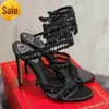 Sandaler Black Crystal Chandelier High-Heeled Sandals 95mm Luxury Diamond Serpentine Wrapped Roman High Heels Rhinestone Silver Designer Banketesshh