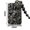 Pendentif obsidienne naturelle avec chaîne de perles Dragon Guan Gong Guan Yu Hold Broadsword Knight pendentif collier pour hommes femmes bijoux 22869
