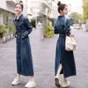 2023 Autumn Wear New Color Long Sleeve Denim Dress with Belt