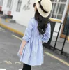 Clothing Sets Kids Girls Shirts Fall 2023 Children Cotton Striped Shirt Dress Blue Blouses Clothes