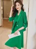 Robe de deux pièces de haute qualité automne hiver bureau dames blazer jupe costume noir beige bleu vert femmes affaires vêtements de travail ensemble formel