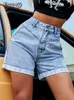 Kvinnors shorts benuynffy hög midja rulla upp hem denim shorts kvinnor streetwear casual sommar mode lösa damer shorts jeans 230503