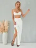 Robes de travail Wsevypo blanc deux pièces robe en tricot ensembles femmes sexy dos nu jarretelle culture hauts de soutien-gorge taille haute fente portefeuille jupe longue