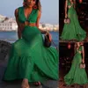 Robes Décontractées Mode Femmes Sexy Plage Style Bohème Maille Évider Sans Manches Halter Transparent VERT Maxi Longue Robe D'été Plus La Taille