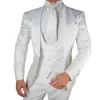 Costumes masculins Blazers Smoking de mariage floral blanc adapté au marié 3 pièces slim ajustement des vêtements pour hommes châle en satin coutume veste de mode masculine 230406