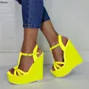 Olomm Women Platform T-Strap Sandals Glossy Sexy Wedges Heel Open Toe Gorgeous 8 Color Party Shoes Women US Plus Size 5-20