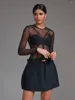 Casual Dresses Black Women's Sexy Long Sleeve O-Neck Mesh Patchwork Perspective Bandage A-Line Dress Bodycon Celebrity Club Party Mini