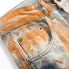 Ripped Orange Men's Skinny Jeans High Street Slim-Fit Stretch Denim Pants Autumn Punk Straight Mid-Waist Casual Streetwear