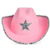 Berets Vintage Country Western Pink Cowgirl Hat Giltter Star Patetrn For Party Po Props Headwaer Gifts