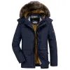 Parka's Heren Winterjas Katoen gewatteerde warme jas Militaire man Fleece met capuchon Dikke lange uitloper zakelijke windjack overjas 6XL