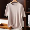 T-shirt en laine à manches courtes pour hommes, col rond, fin, en cachemire, ample, demi-manches, tricoté, haut à la mode, grand Tee-shirt d'été