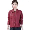 Women's Leather Red Wine Turn Down Collar Jacket Women PU Coat Korean Slimming Fashion Versatile Short Motorcycle Clothes