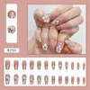 Medium-length burst flash vintage natural camellia flower wearable false nails sweet girl special nail art patches