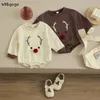 Rompers VISgogo Baby Boys Girls Christmas Romper Cartoon Elk Print Long Sleeve Round Neck Jumpsuit Xmas Clothes for 018 Months 230406