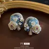 Dingle örhängen 2023 Luxury Pearl Flower Bow Exqusite For Women Korean Style Fashion Elegant Crystal Party Wedding Jewelry Ornament