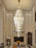 Lampe suspendue en cristal au design nordique moderne, luminaire décoratif d'intérieur, idéal pour une Villa, un hall d'hôtel, un Loft ou un Loft, Long lustre creux tournant