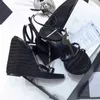 Designer Wedge Sexy Sandalen Espadrilles Cassandra Leder Heels Damen Schwarz Sandals10.5 CM Ferse Verstellbare Schnalle Hochzeitskleid Schuhe Mit Box NO325