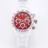 Reloj Relojes para hombre Reloj rojo de 43 mm Reloj de pulsera con movimiento de cuarzo Relojes de pulsera de zafiro Reloj de moda Correa de cerámica