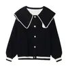 Kvinnors stickor 2023 Autumn Navy Collar Loose Sweater Cardigan Lazy Mori Långärmad stickad skjorta tidvatten grossist