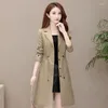 Women's Trench Coats Plus Size S-4XL Women Jacket Long Drawstring Waist Spring Autumn Fashion Slim Formal Office Work Windbreaker Coat