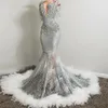 Robe de bal de luxe avec plumes blanches et franges argentées pour filles noires, tenue de remise de diplôme de luxe avec perles de cristal, vêtements de fête, 2024