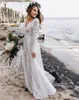 2023 Boho dentelle robes de mariée robe de mariée une ligne col en V manches longues grande taille sur mesure jardin plage robe de Novia 401 401