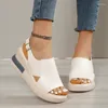 Sandals 2023 Summer Women Wedge Solid Color Open Toe High Heels Casual Ladies Buckle Strap Fashion Mujer