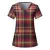 Mulheres Camisetas Perder Mulheres Senhoras Casual Natal Xadrez Impressão Manga Curta Bolso Solto Top Care Workwear Envoltório V Pescoço