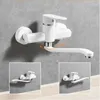 Kitchen Faucets Wall Mounted Faucet White Sink Mixer Tap 360 Degree Rotation Taps Brass Single Lever