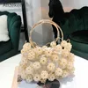 Evening Bag Hollow Pearl Ball Bag Women Korean Handgjorda Metalliska ringhandtag L