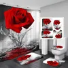 Shower Curtains Rose waterproof shower curtain set non slip carpet toilet cover bathroom mat floral bathroom decoration Christmas home 230406