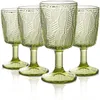 Vintage grönt vinglas präglat blommigt mönster non glid grönt glas säkert och icke toxiska material olika tillfällen