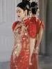 Vêtements ethniques Mariée chinoise Paillettes Perles Glands Robe de mariée Slim High Split Cheongsam Style Phoenix Broderie Mariage Ensemble