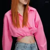 Damen Blusen Damen Shirt Pink Einfarbig Cropped Tops Langarm Mujer Blusas Damen Arbeitskleidung Streetwear Fashion Bluse TRF