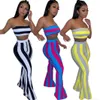 Trechos de verão Mulheres duas peças Roupas Clube Clube Caso listrado Top Flare Flare Birthday Matching Suit