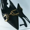 Sandaler Kvinnor Black Studded Heeled Slingback Pumpar Summer Animal Print Heels Point Toe Stiletto Shoes Wedding 230406