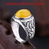 925 Gümüş Nişan Yüzüğü Unisex Sterling Yarı Montaj Çarşamba Ayar 12x15mm Oval Cabochon Amber Turkuaz Art Deco Vintage Ayarlanabilir Açık Şey