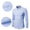 Men Solid Color Turn Down Collar Long Sleeve Shirt Slim Button Pocket Shirts