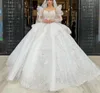 Luxury Ball Gown Wedding Dresses Long Sleeves V Neck Sequins Appliques Ruffles Bridal Gowns Diamonds Pearls Formal Dress Plus Size Custom Made Vestido de novia