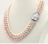 Chains Fashion Jewelry 3 Row 7-8mm White Freshwater Pearl Necklace Chain Floral Buttons Jewelery Women Girl Banquet 17-1