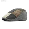 Berets 2023 Autumn and Winter Cotton Geometry Print Newsboy Caps Flat Peaked Cap Men and Women Painter Beret Hats 158L231106