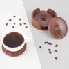 Table Mats 51BD 4Pcs Natural Wooden Round With Holder Storage Rack Heat-Resistant Placemats Drinks Mat Tea Coffee Cup Pad