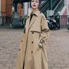 Kadın Trençkotları Sonbahar Ceket Çift Kırık Uzun Khaki Kadınlar İçin Günlük Gevşek Ceketler Klasik Kavuz Palto Palto Kemer Sokak Giyim
